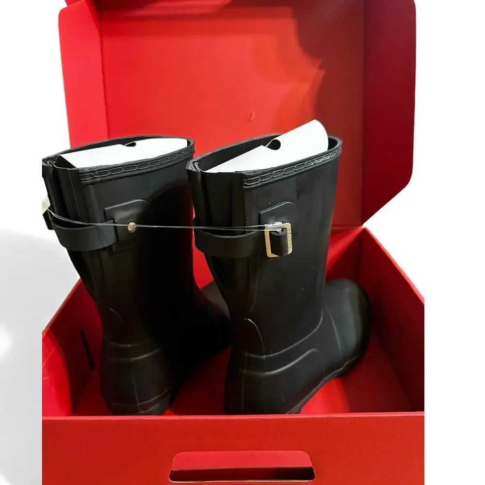 Hunter Women's Original Short Back Adjustable Rain Boot Black Size 10